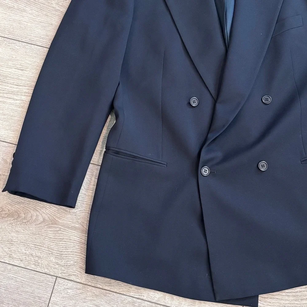 Mani Blazer Mens 42 Navy Blue Double Breasted Peak Lapel Wool Sport Coat Italy